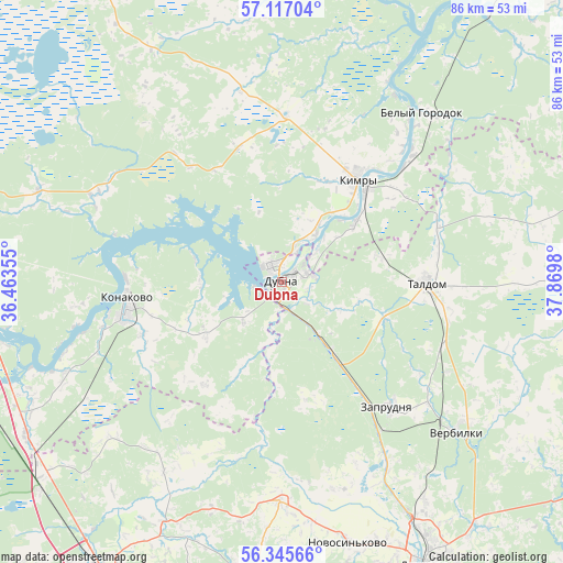 Dubna on map