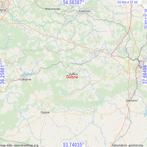 Dubna on map