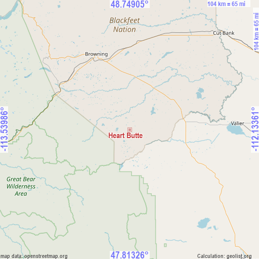 Heart Butte on map