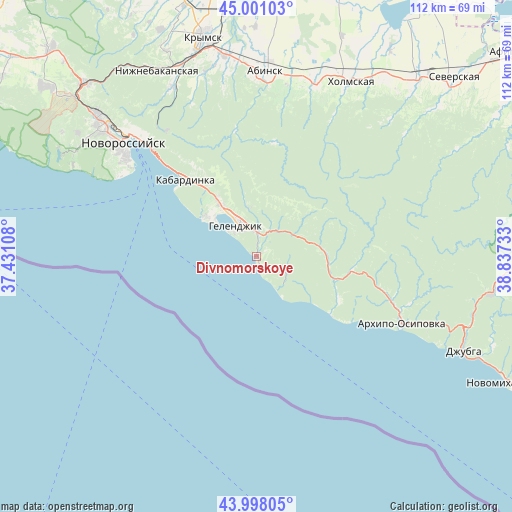 Divnomorskoye on map
