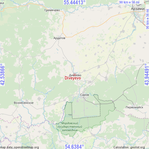 Diveyevo on map