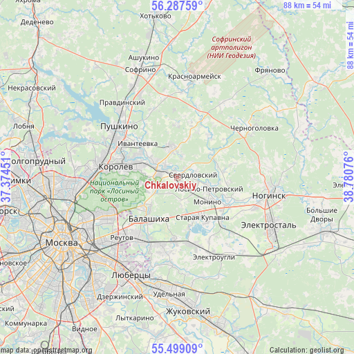 Chkalovskiy on map