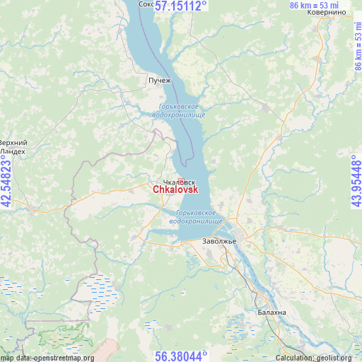 Chkalovsk on map