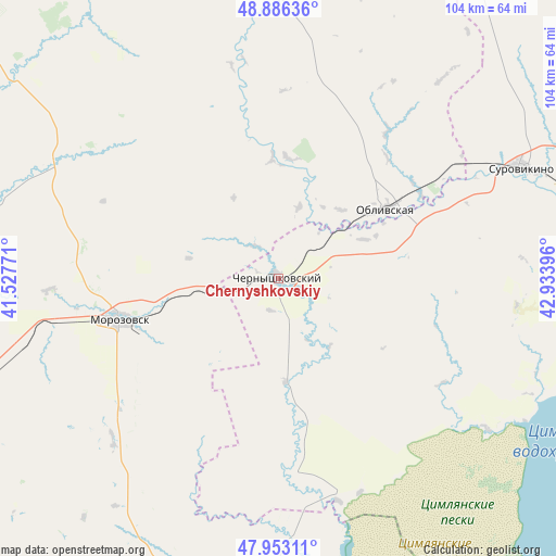 Chernyshkovskiy on map