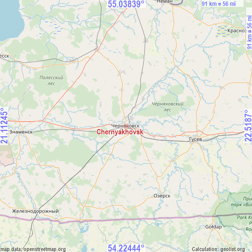 Chernyakhovsk on map