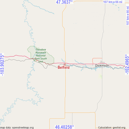 Belfield on map