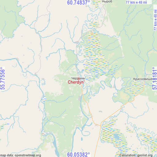 Cherdyn’ on map