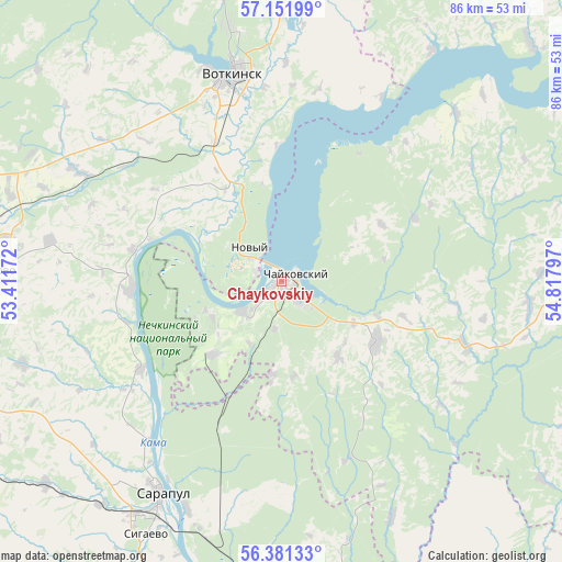 Chaykovskiy on map