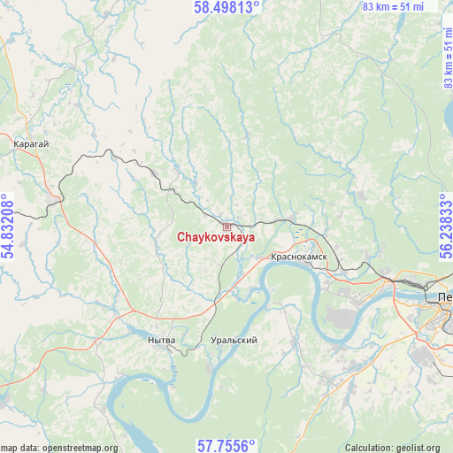 Chaykovskaya on map