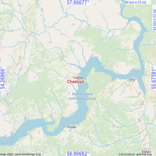 Chastyye on map