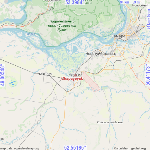 Chapayevsk on map