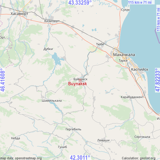 Buynaksk on map