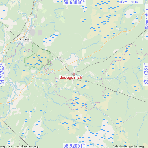 Budogoshch’ on map