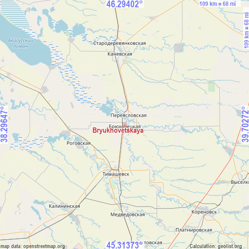 Bryukhovetskaya on map