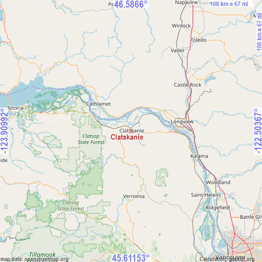 Clatskanie on map