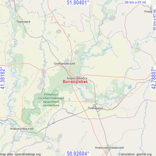 Borisoglebsk on map