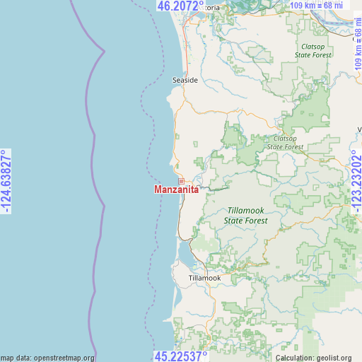 Manzanita on map