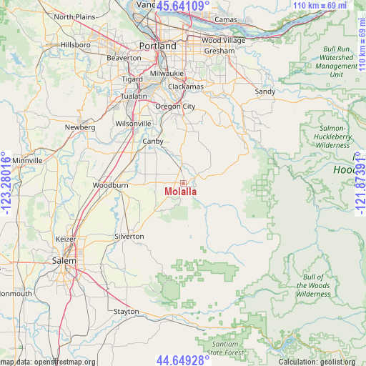 Molalla on map