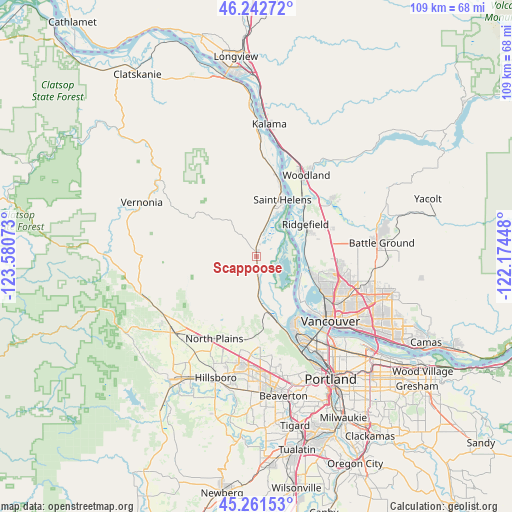Scappoose on map