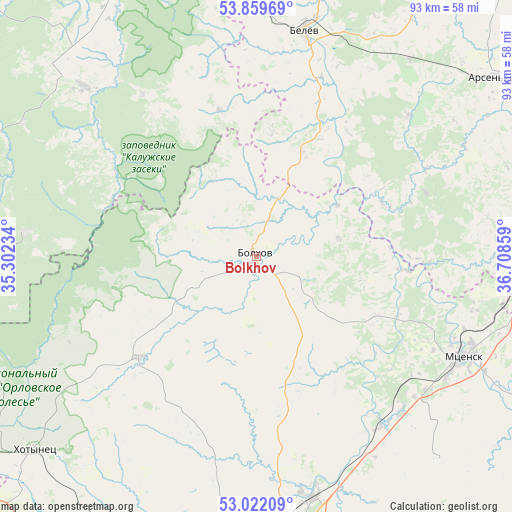 Bolkhov on map