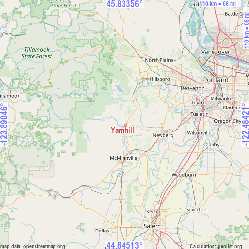 Yamhill on map