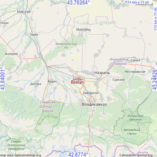Beslan on map