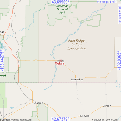 Oglala on map