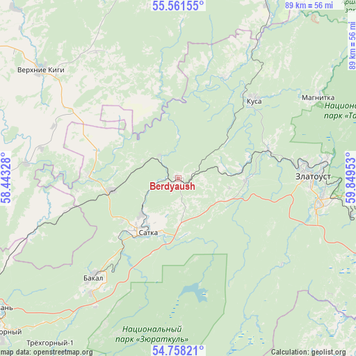 Berdyaush on map
