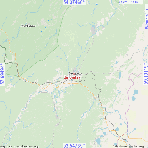 Beloretsk on map