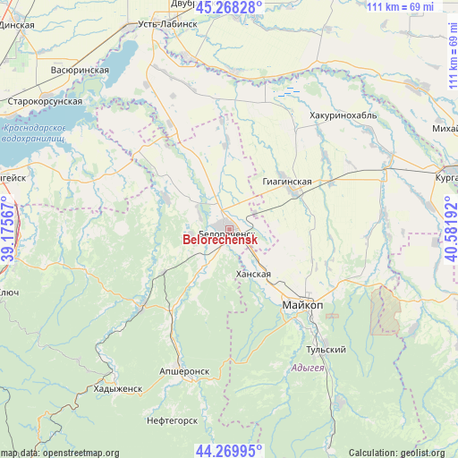 Belorechensk on map