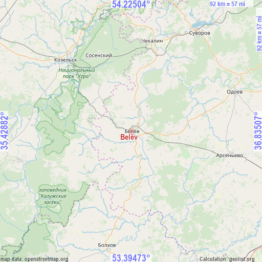 Belëv on map