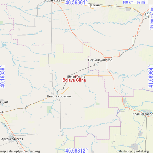 Belaya Glina on map