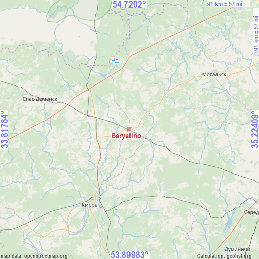 Baryatino on map