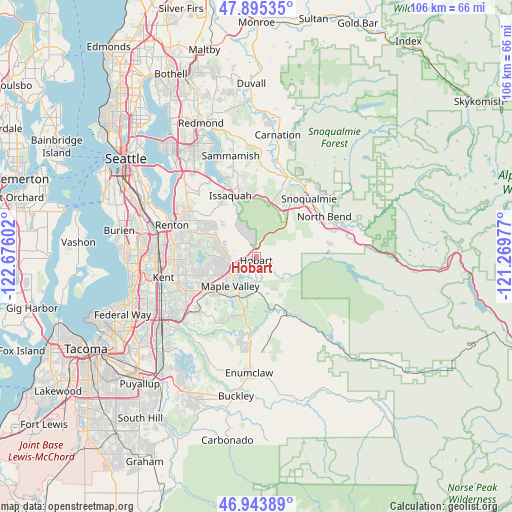 Hobart on map