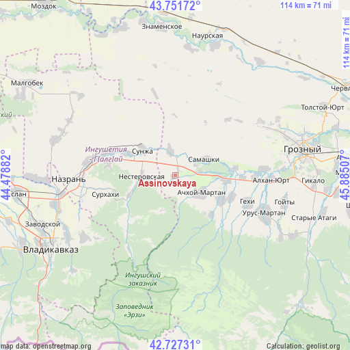 Assinovskaya on map