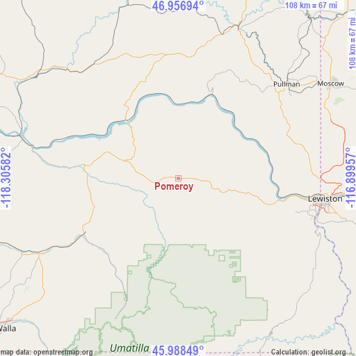 Pomeroy on map