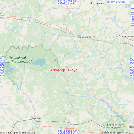 Arkhangel’skoye on map