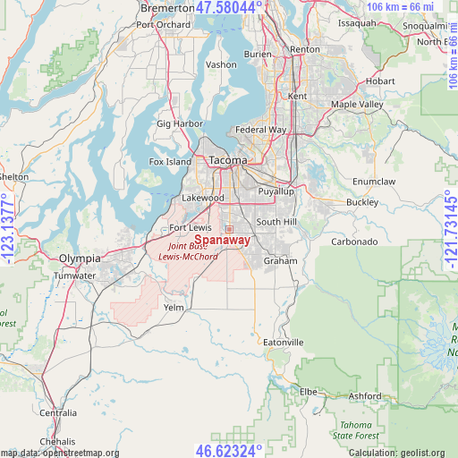 Spanaway on map