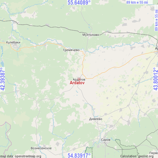 Ardatov on map