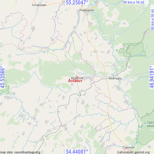 Ardatov on map