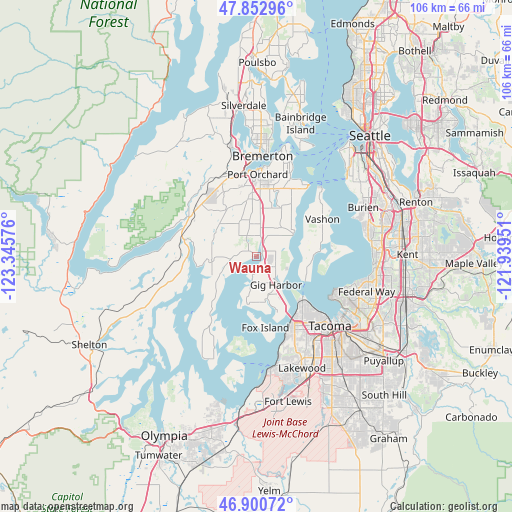 Wauna on map