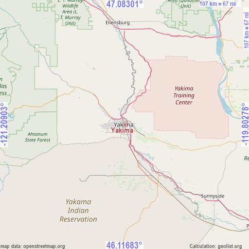 Yakima on map