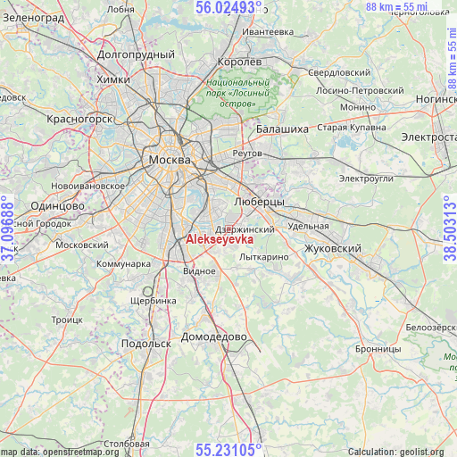 Alekseyevka on map