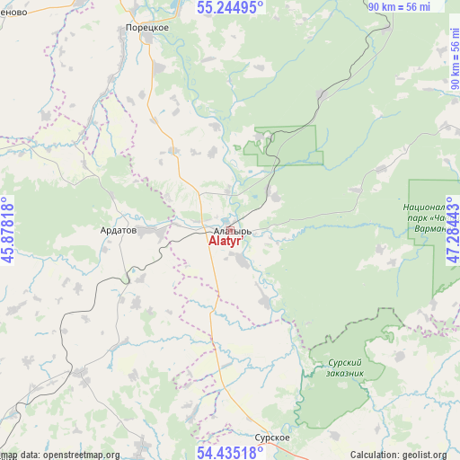 Alatyr’ on map