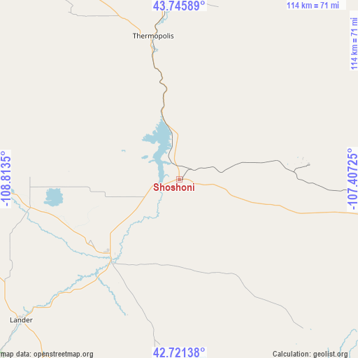 Shoshoni on map