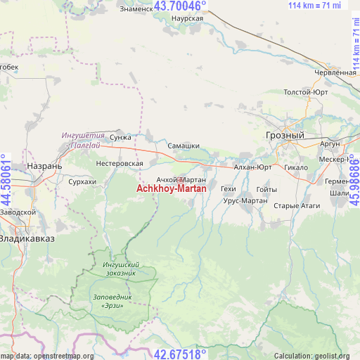 Achkhoy-Martan on map