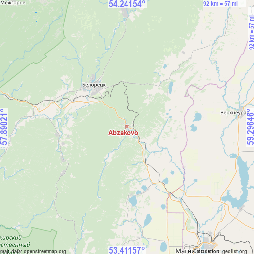 Abzakovo on map