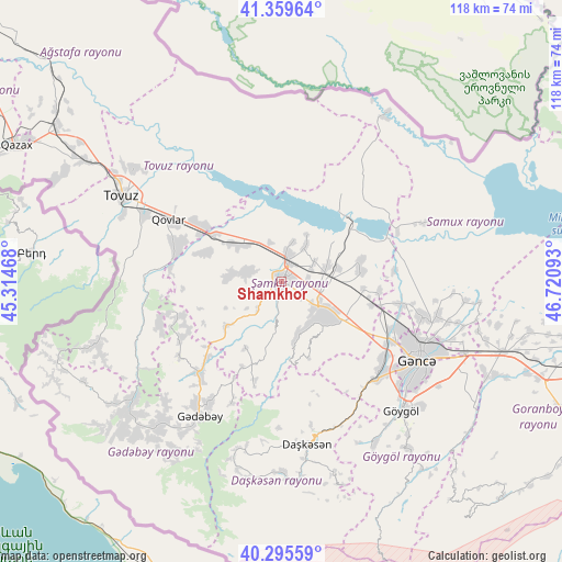 Shamkhor on map