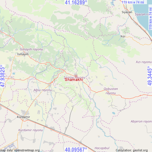 Shamakhi on map