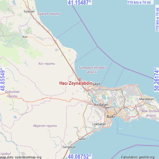 Hacı Zeynalabdin on map